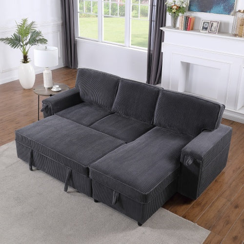 U STYLE Upholstery Sleeper GREY Sectional Sofa With Storage Space - FAIFCO