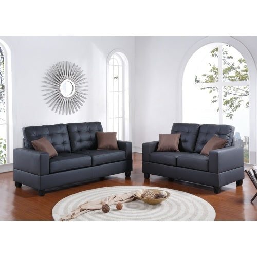 2-Piece Black Faux Leather Sofa Set Tufted - FAIFCO