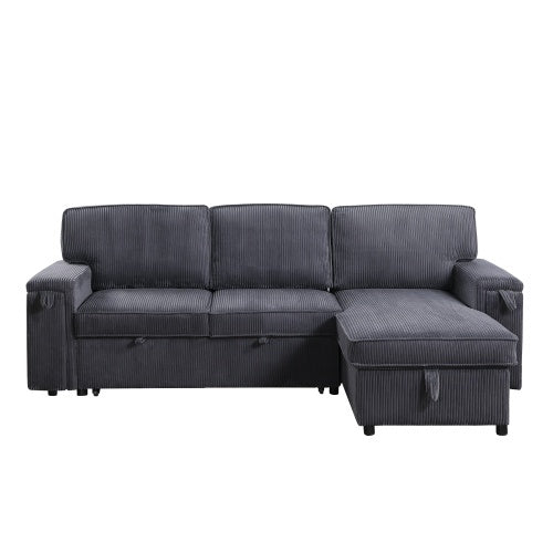 U STYLE Upholstery Sleeper GREY Sectional Sofa With Storage Space - FAIFCO