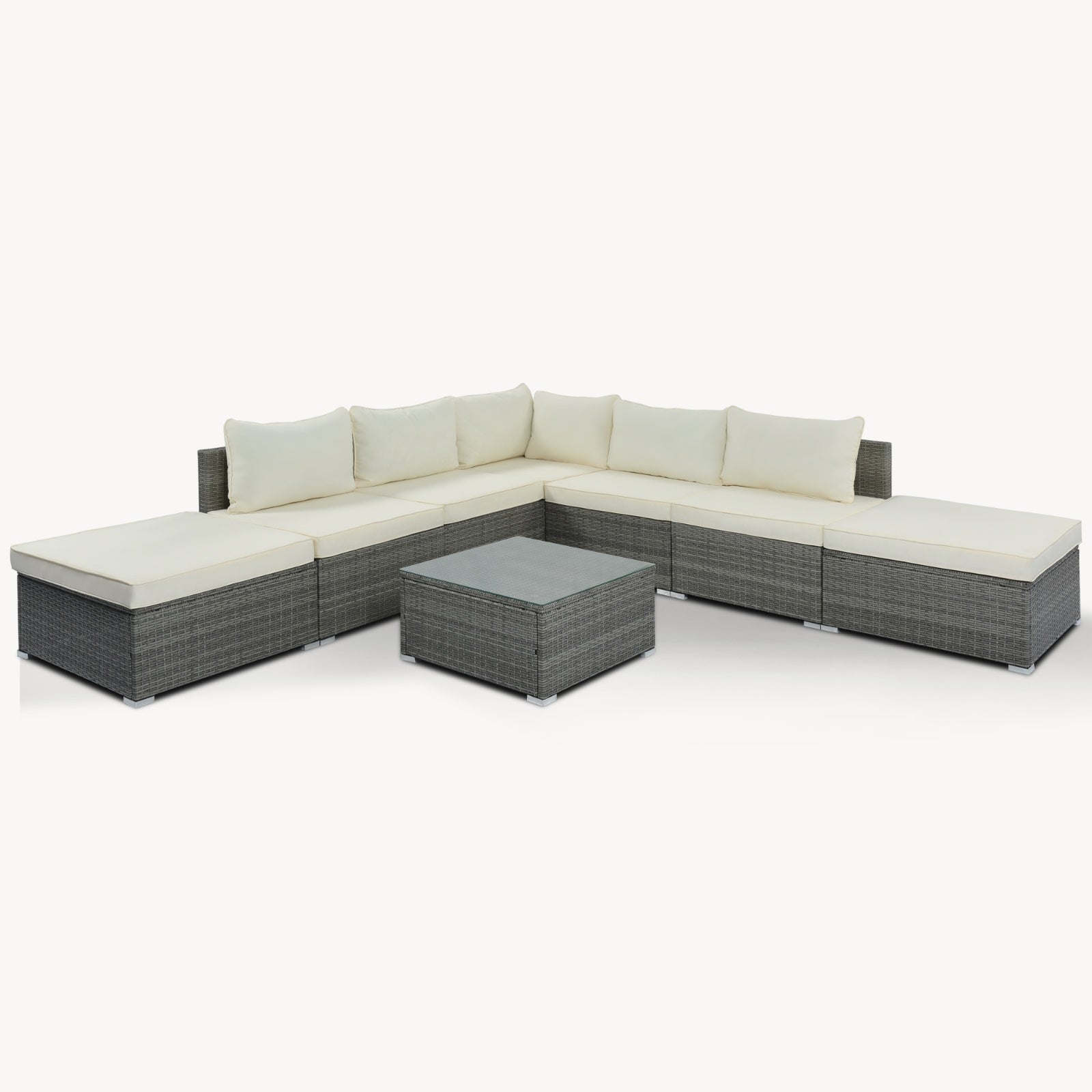 8-Pc Wicker Patio Set with Cushions Modular Outdoor Sofa - FAIFCO