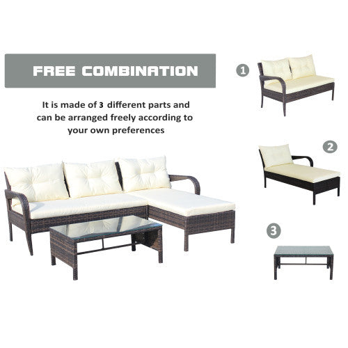 3-Piece Outdoor Wicker Sectional Set with Cushions - FAIFCO