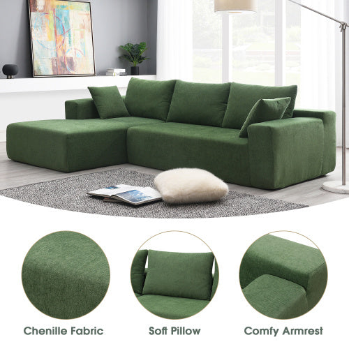 Modular Sofa Set Green Chenille, No Assembly - FAIFCO