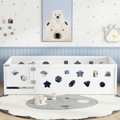 Toddler & Kids Floor Bed with Guardrails – Twin Size, White - FAIFCO