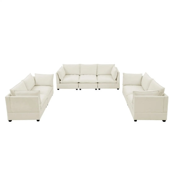3-Piece Chenille Fabric Upholstered Living Room Furniture Set, Including 3-Seater Sofa - FAIFCO