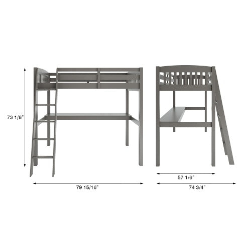 Everest Grey Full Loft Bed with Desk & Storage - FAIFCO