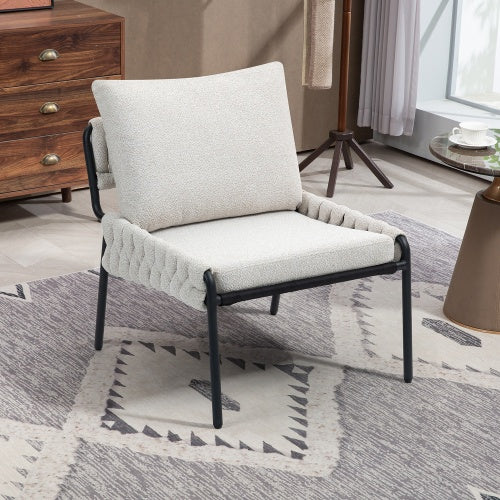 Modern Upholstered Lounge Chair with Braided Detailing - FAIFCO
