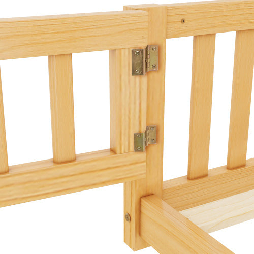 Queen Size Kids Floor Bed with Rails & Door Natural - FAIFCO