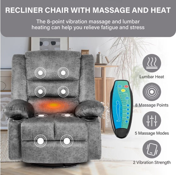 Deluxe Swivel Recliner with Massage & Heating - FAIFCO