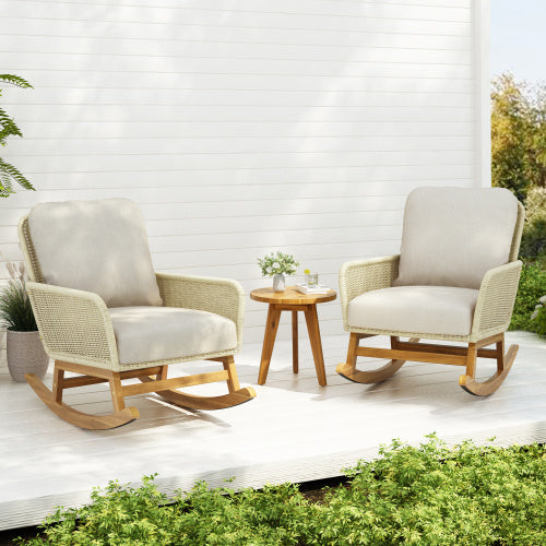 Contemporary Minimalist Ivory Wicker Rocking Chair - FAIFCO