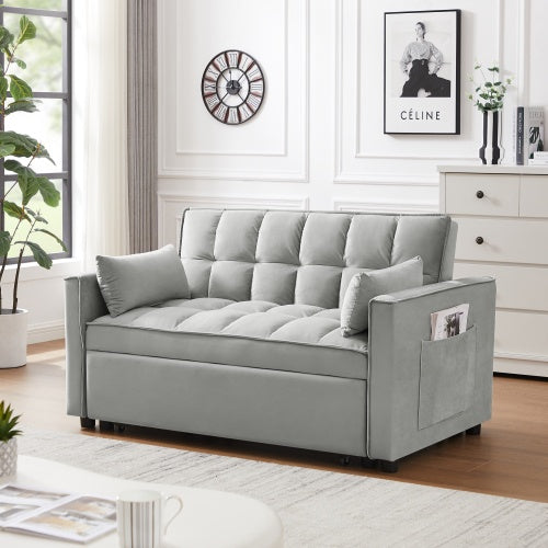 Velvet Loveseat Sleeper Sofa – 3-in-1 Pull-Out Futon, Creamy White - FAIFCO