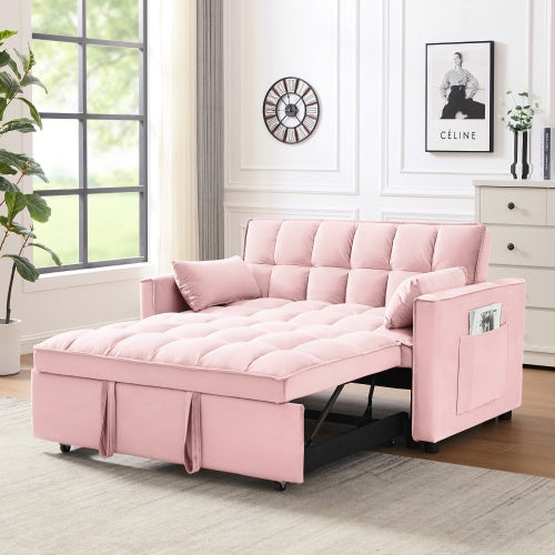 Modern Velvet Loveseat Futon Sofa Bed – 3-in-1 Convertible Couch with Pullout Bed & Pillows - FAIFCO