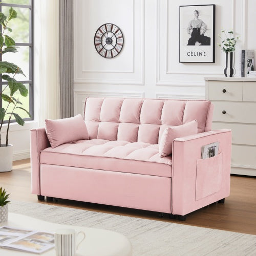 Modern Velvet Loveseat Futon Sofa Bed – 3-in-1 Convertible Couch with Pullout Bed & Pillows - FAIFCO