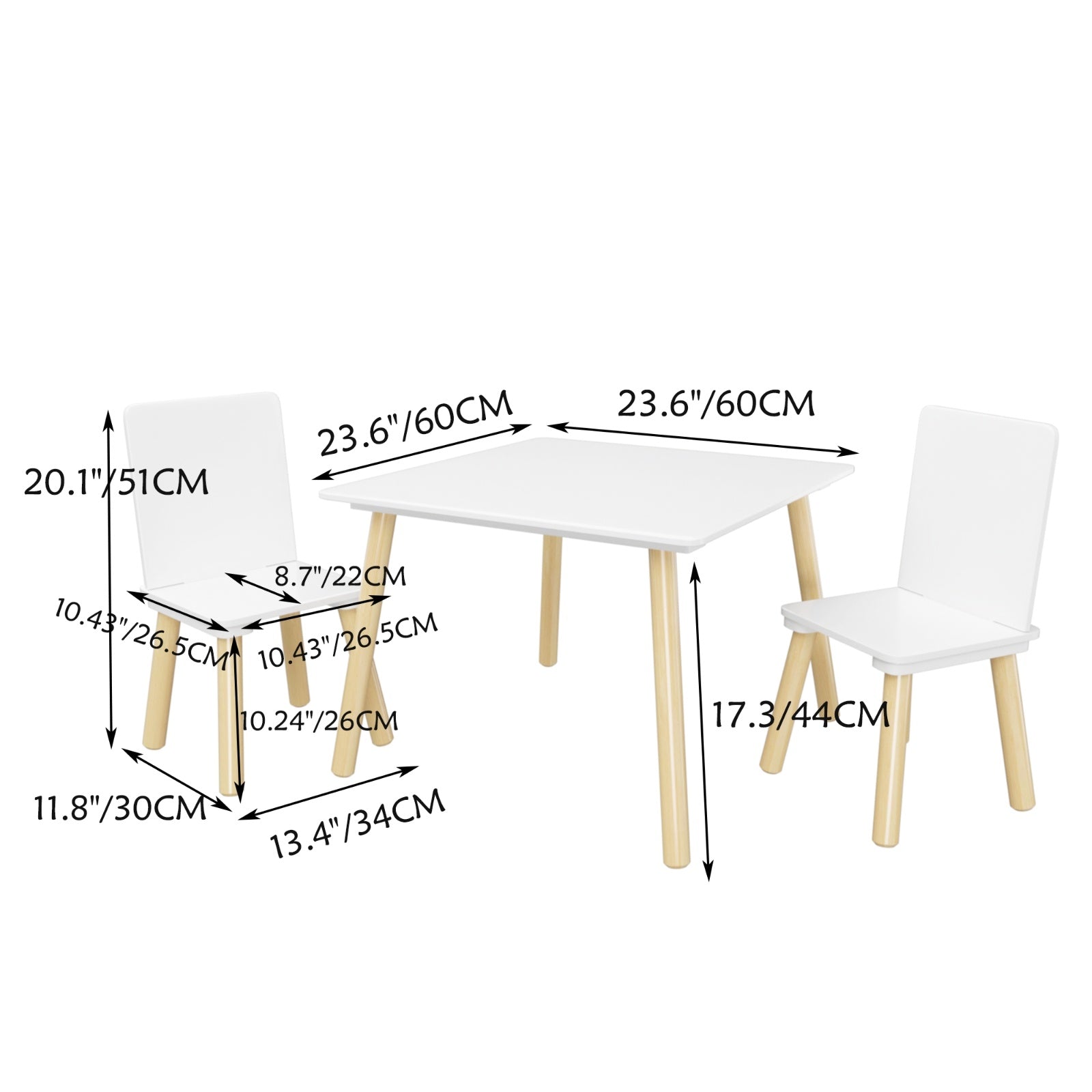 Kids Wooden Table & 2 Chairs Set – 3-Piece Toddler Activity Play Set - FAIFCO