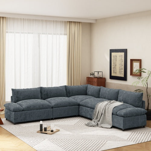 FAIF™ 115.5" Modular Deep Gray Sectional Sofa – Plush Polyester Upholstery with Hidden Storage Compartments for Living Room, Lounge, or Office - FAIFCO