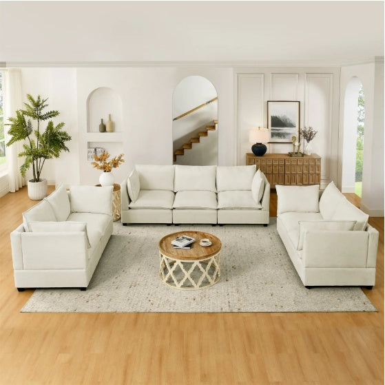 3-Piece Chenille Fabric Upholstered Living Room Furniture Set, Including 3-Seater Sofa - FAIFCO