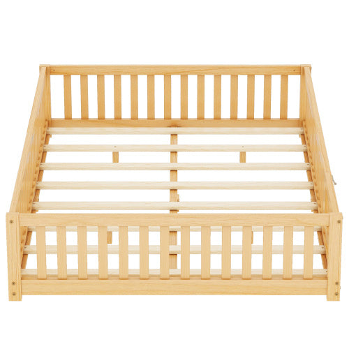 Queen Size Kids Floor Bed with Rails & Door Natural - FAIFCO