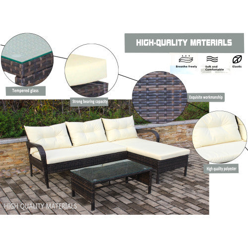 3-Piece Outdoor Wicker Sectional Set with Cushions - FAIFCO