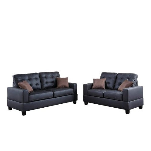 2-Piece Black Faux Leather Sofa Set Tufted - FAIFCO