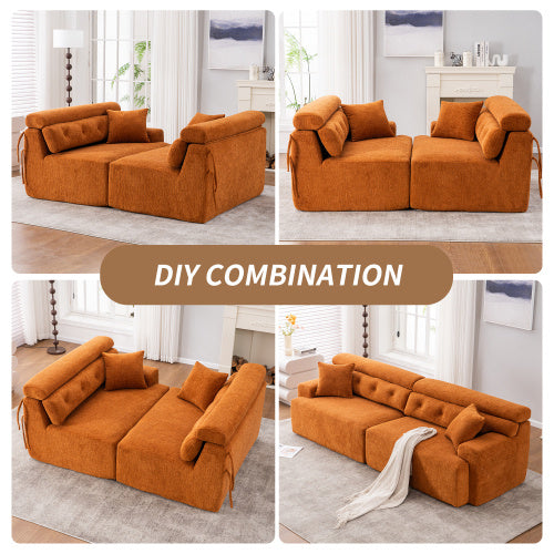 ORANGE COMPRESSION SOFA 4-seater Combined Sofa, Wood Grain Chenille Fabric - FAIFCO