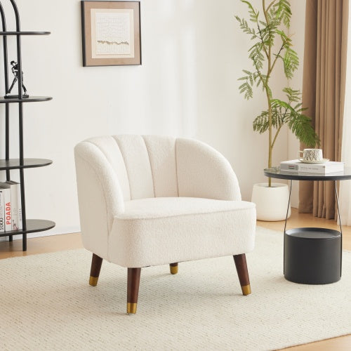 FAIF™ Velvet Barrel Accent Chair – Upholstered Mid-Century Modern Chair with Rubberwood Legs - FAIFCO