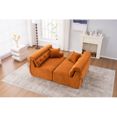 ORANGE COMPRESSION SOFA 4-seater Combined Sofa, Wood Grain Chenille Fabric - FAIFCO