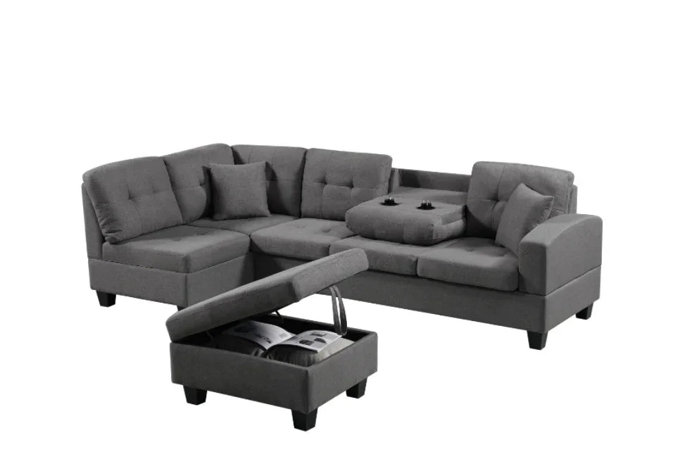 FAIF™ Left Fabric Sofa with Ottoman – Modern Grey Sofa with Cushioned Comfort and Versatile Design - FAIFCO