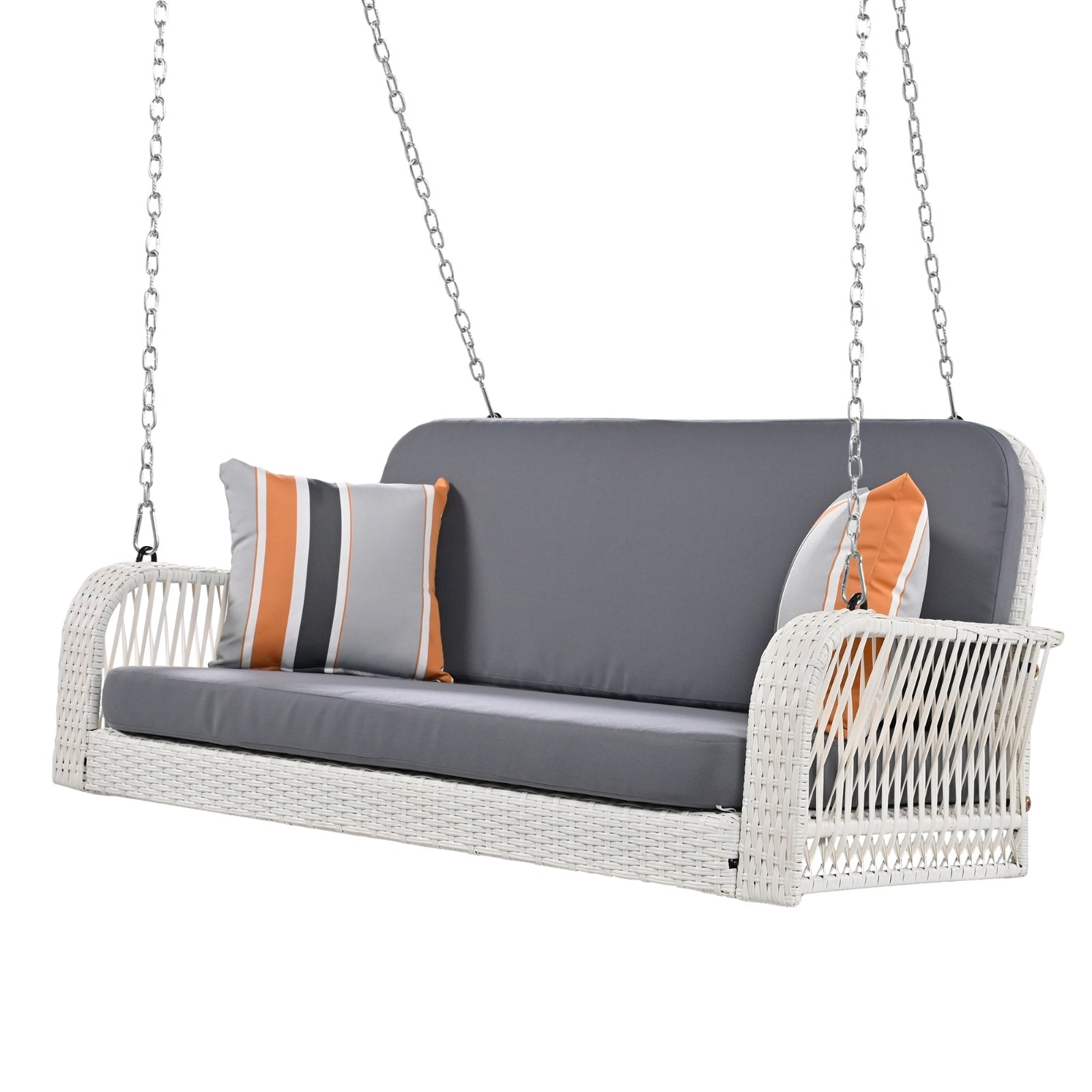 2-Seater Wicker Porch Swing with Hanging Chains - FAIFCO