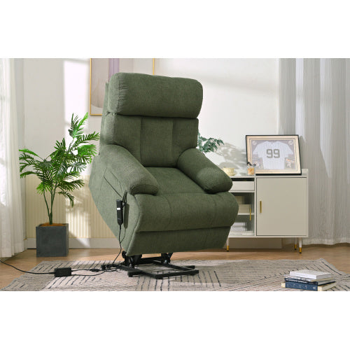 FAIF™ Oversized Power Lift Recliner Chair for Elderly – Electric Fabric Recliner with Remote Control, Side Pocket & Spacious Seat in Dark Green - FAIFCO