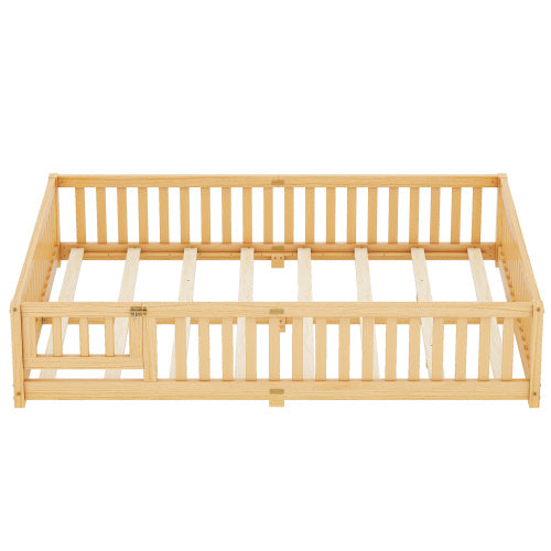 Queen Size Kids Floor Bed with Rails & Door Natural - FAIFCO