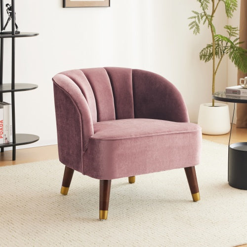 FAIF™ Velvet Barrel Accent Chair – Upholstered Mid-Century Modern Chair with Rubberwood Legs - FAIFCO