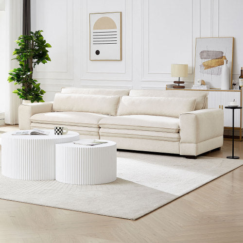 Modern Beige Fabric Sofa β 4-Seater Couch for Living Room & Office - FAIFCO