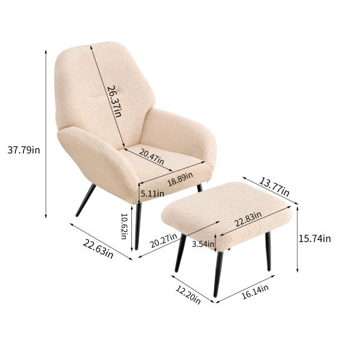 Sherpa Fabric Accent Chair with Footrest - FAIFCO