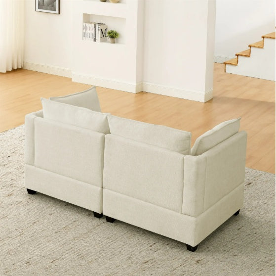 Plush Chenille Sofa Set – 3-Seater & Loveseat in Beige White - FAIFCO