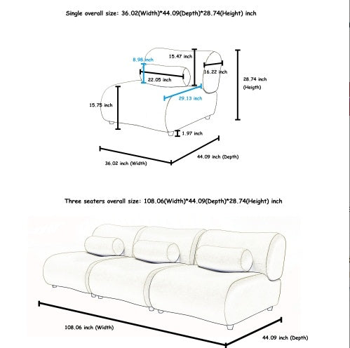 Contemporary Orange Modular Sofa – 3-Seat Sectional - FAIFCO