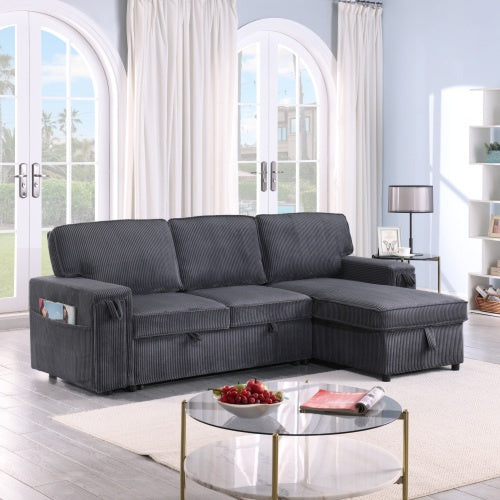 U STYLE Upholstery Sleeper GREY Sectional Sofa With Storage Space - FAIFCO