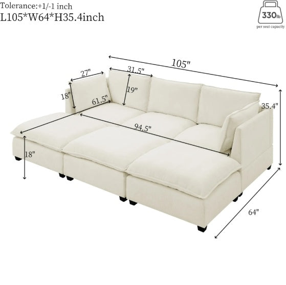 Comfy Beige Cloud Sofa – 3-Seat Sectional - FAIFCO
