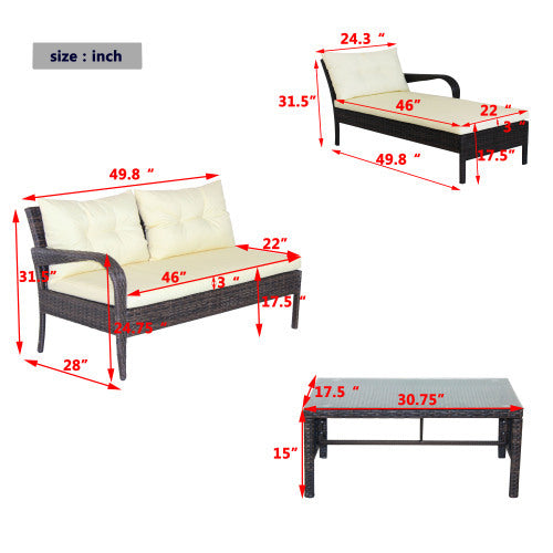 3-Piece Outdoor Wicker Sectional Set with Cushions - FAIFCO