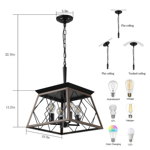 Farmhouse Ceiling Chandelier – 4 Lights Vintage