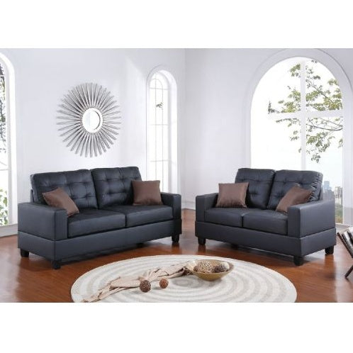 2-Piece Black Faux Leather Sofa Set Tufted - FAIFCO