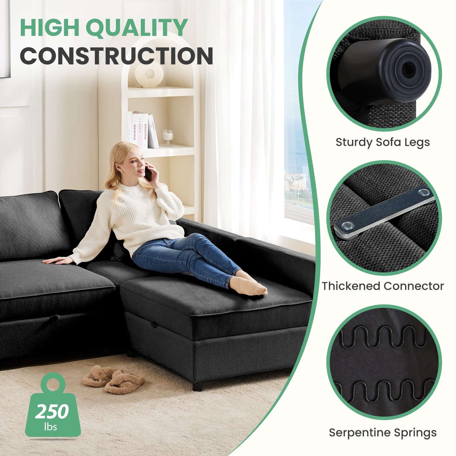FAIF™ Large Sofa Bed – Comfortable, Versatile Sectional Sofa with Storage for Living Room or Office - FAIFCO