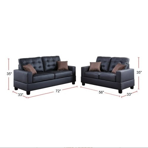 2-Piece Black Faux Leather Sofa Set Tufted - FAIFCO