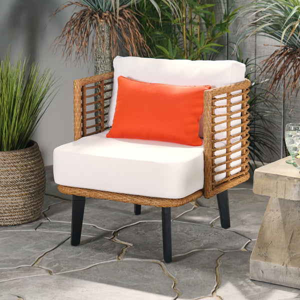 Wicker Accent Lounge Chair with Acacia Wood Legs - FAIFCO