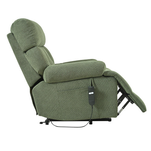 FAIF™ Oversized Power Lift Recliner Chair for Elderly – Electric Fabric Recliner with Remote Control, Side Pocket & Spacious Seat in Dark Green - FAIFCO