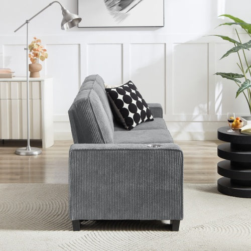 Modern Corduroy 3-Seater Sofa – Compressed Couch - FAIFCO