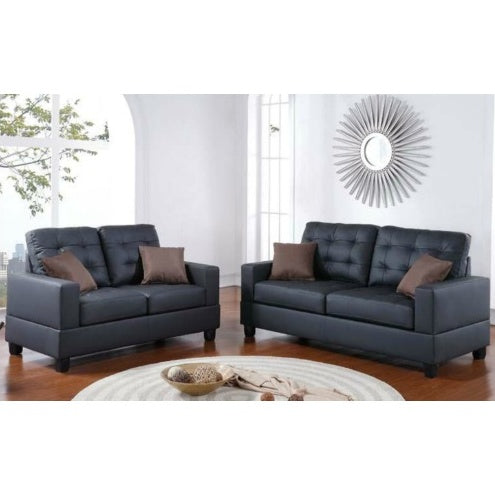 2-Piece Black Faux Leather Sofa Set Tufted - FAIFCO