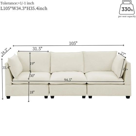 Plush Chenille Sofa Set – 3-Seater & Loveseat in Beige White - FAIFCO