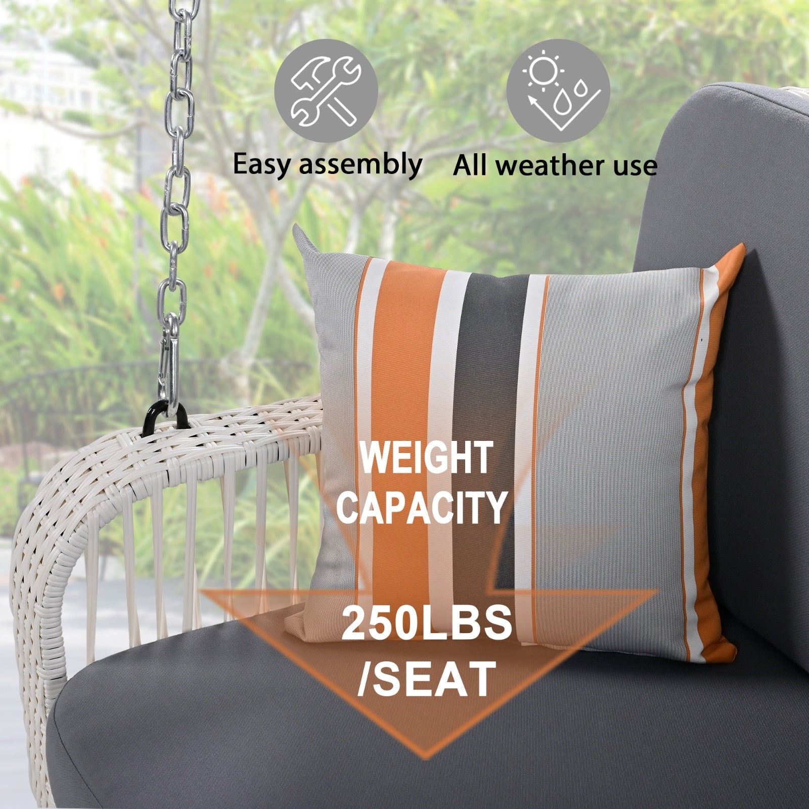 2-Seater Wicker Porch Swing with Hanging Chains - FAIFCO