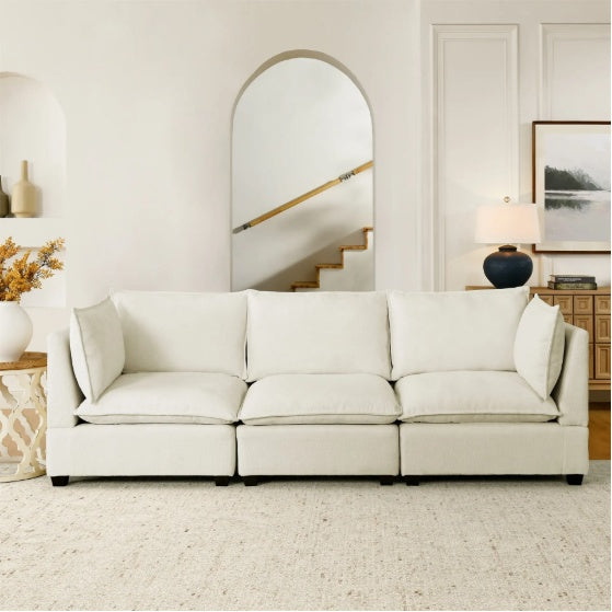 Modern Chenille Comfy Upholstered 3-Seat Sofa With 2 Lumbar Pillow, Deep Seat Sofa Sleeper - FAIFCO