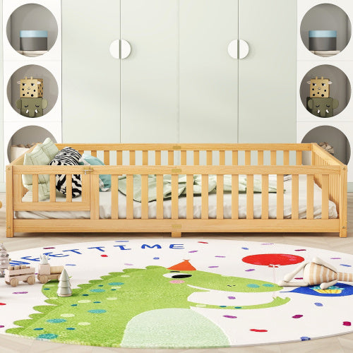 Queen Size Kids Floor Bed with Rails & Door Natural - FAIFCO