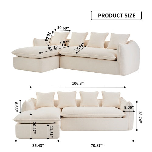 Oversized L-Shaped Sleeper Sofa – 3-Seater with Chaise, Left-Facing Design - FAIFCO